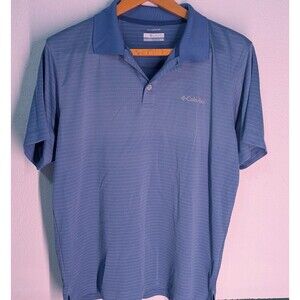 Columbia Shirt Mens Medium Omni Shade Polo Blue Striped Sun Protection (729)